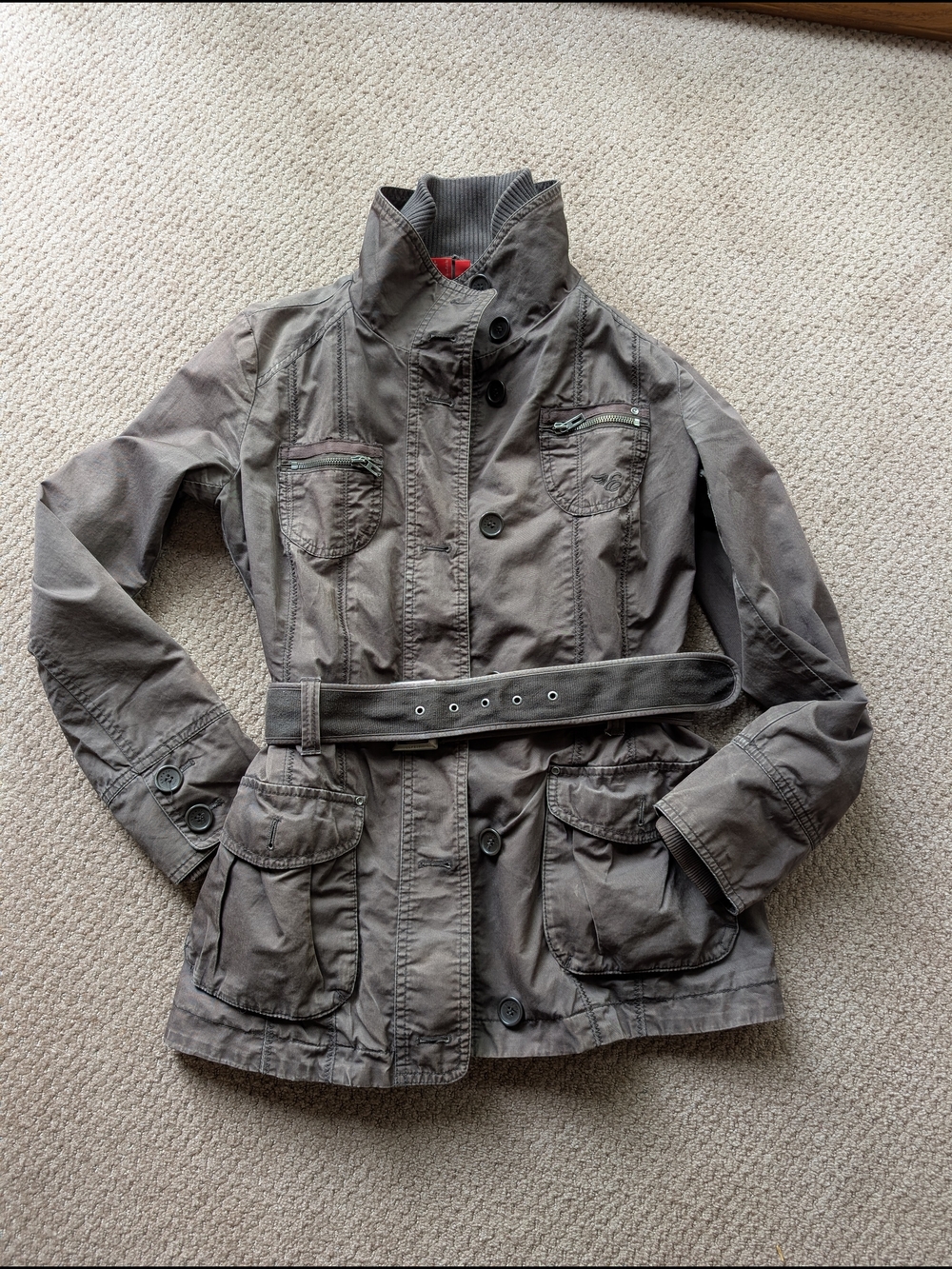 Women's Utility Military Belted Jacket - Brown size 6 Medium